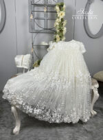 silk slub 3d lace girls baptism dress 01