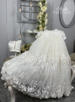 silk slub 3d lace girls baptism dress 02