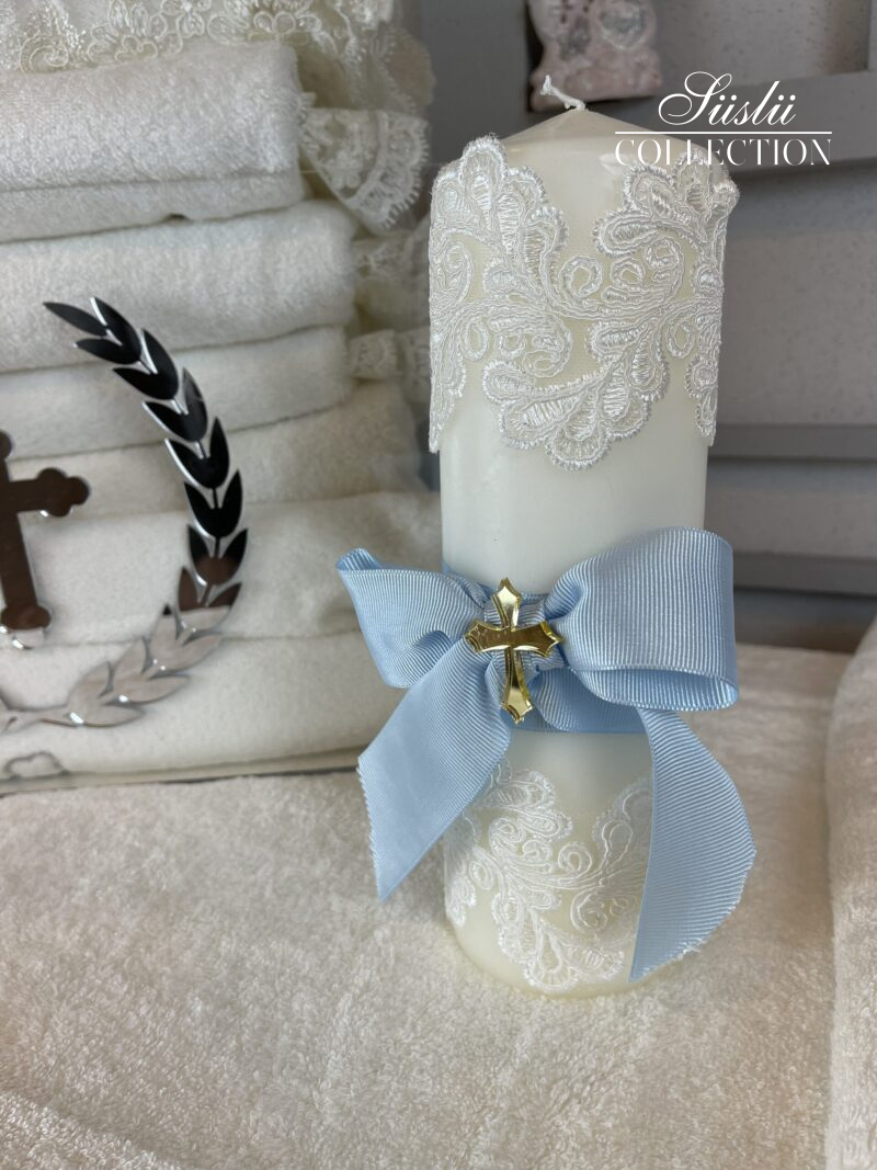 blue bow baptism candle 03