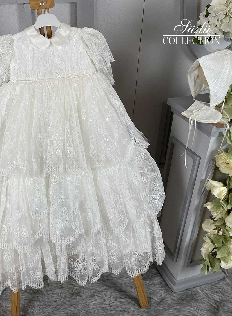 Girls Lace Baptism Gown  Victoria  Christeninggownscom