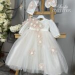 short pink floral christening gown 03