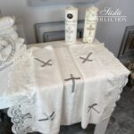 silver embroidered lacy baptism towel 02