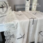 silver embroidered lacy baptism towel 03