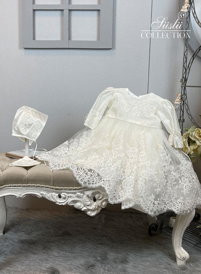 tulle embroidered lace embroidered short christening dress 01