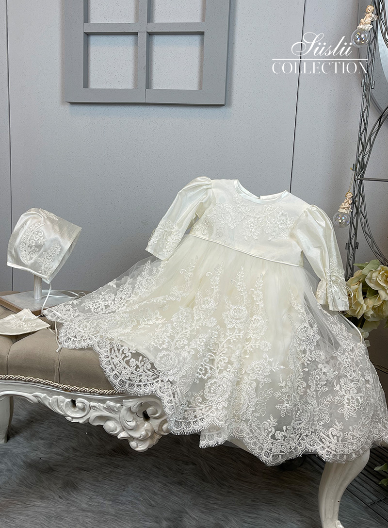 tulle embroidered lace embroidered short christening dress 02