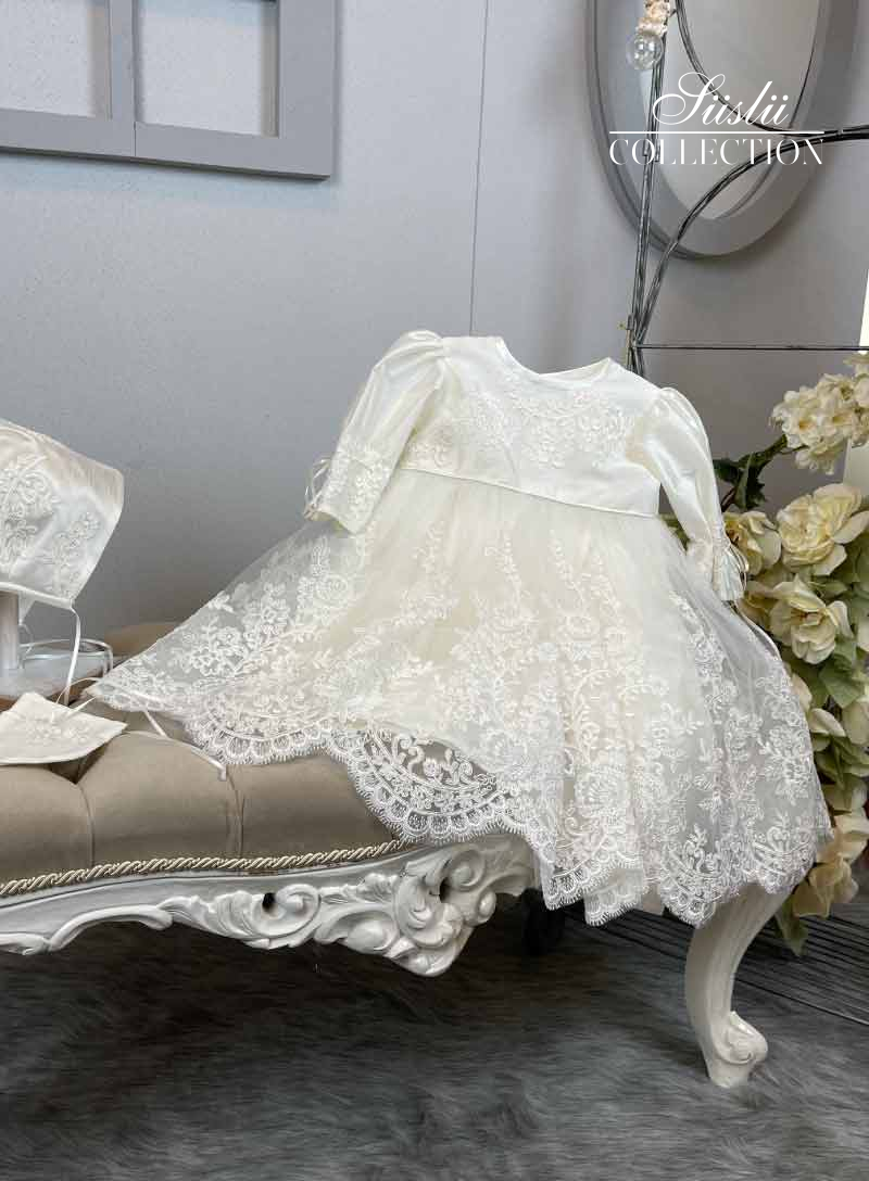tulle embroidered lace embroidered short christening dress 03