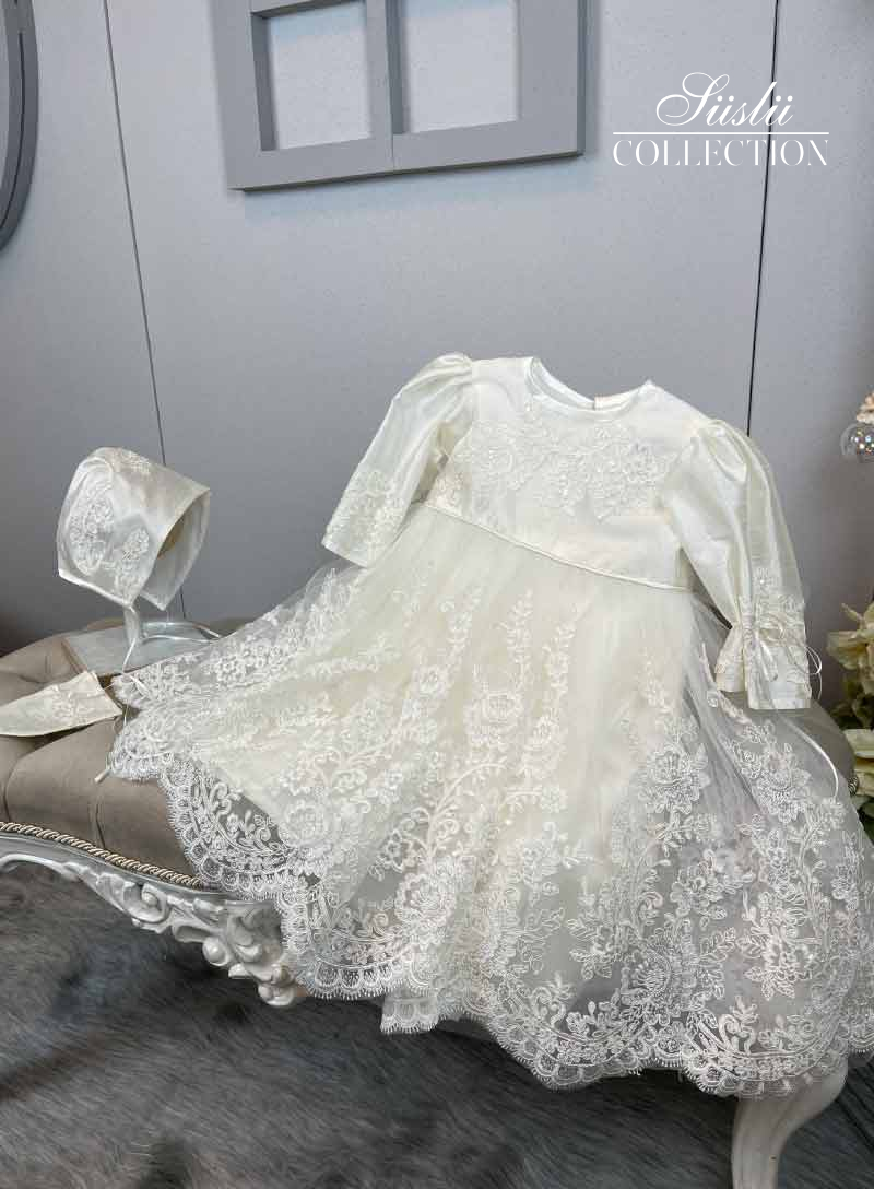 tulle embroidered lace embroidered short christening dress 04