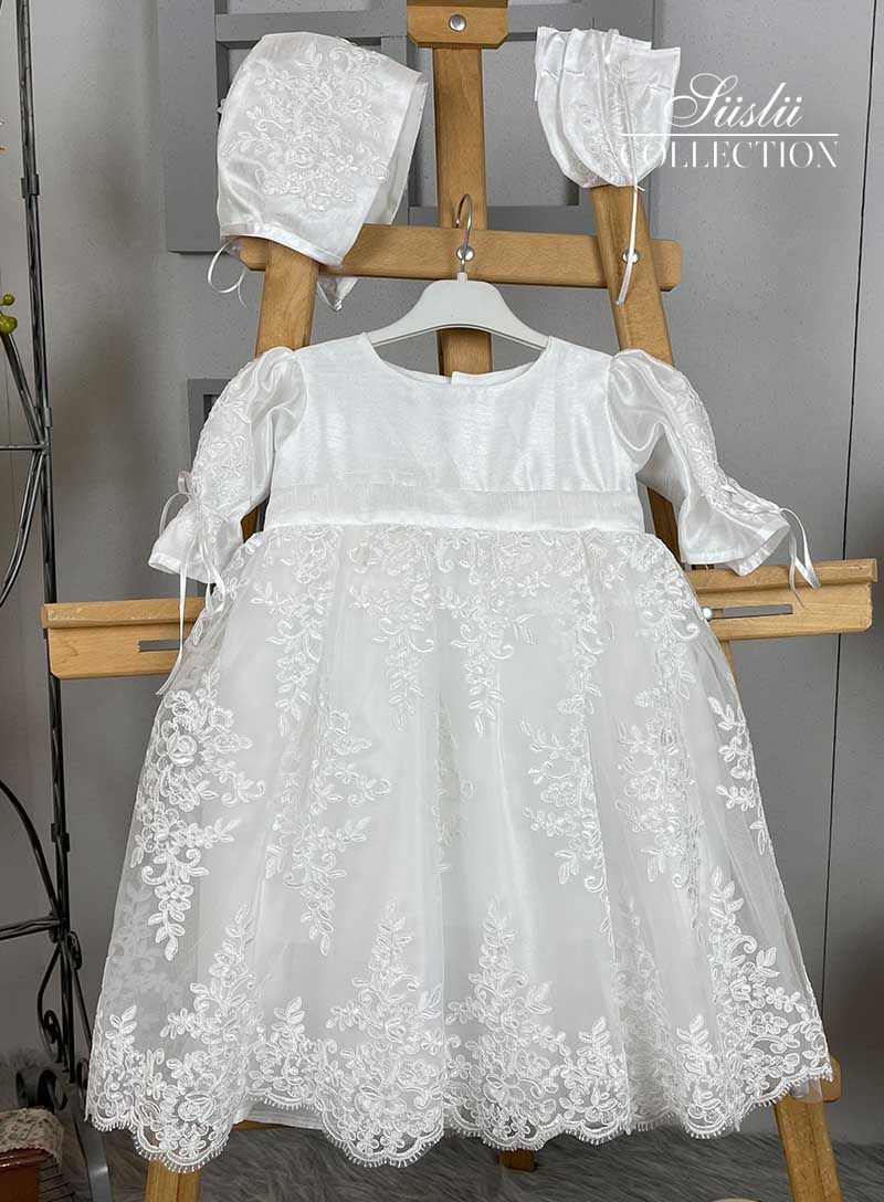 white tulle lace embroidered girl baptism dress 01