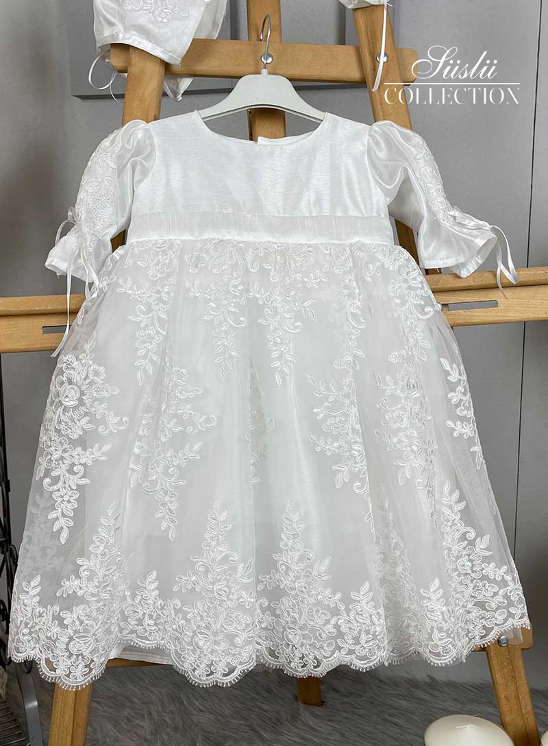 white tulle lace embroidered girl baptism dress 02
