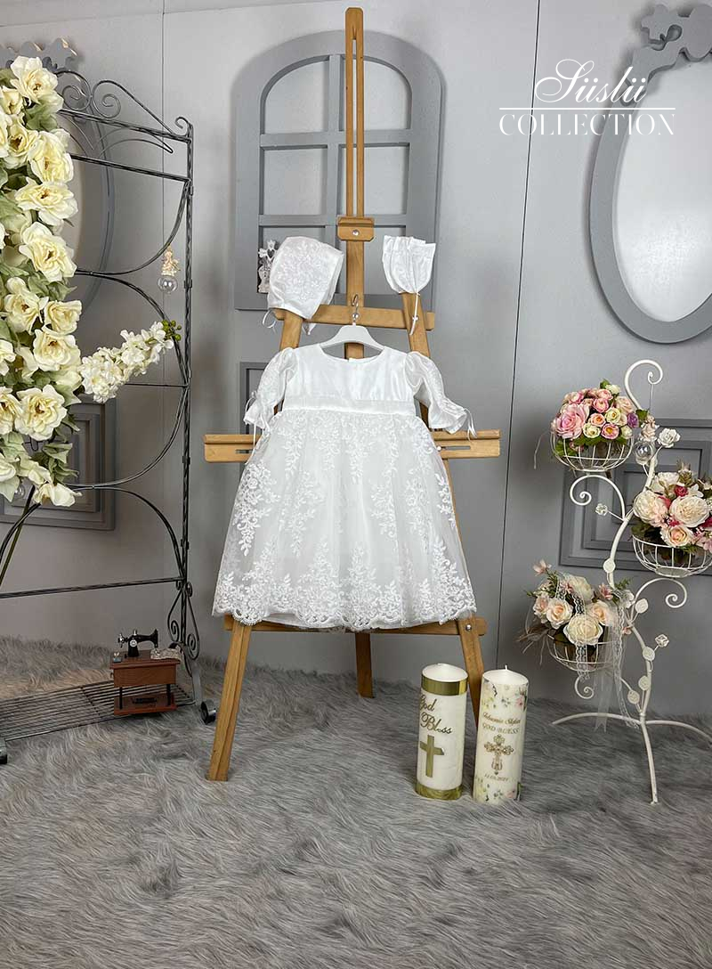 white tulle lace embroidered girl baptism dress 03