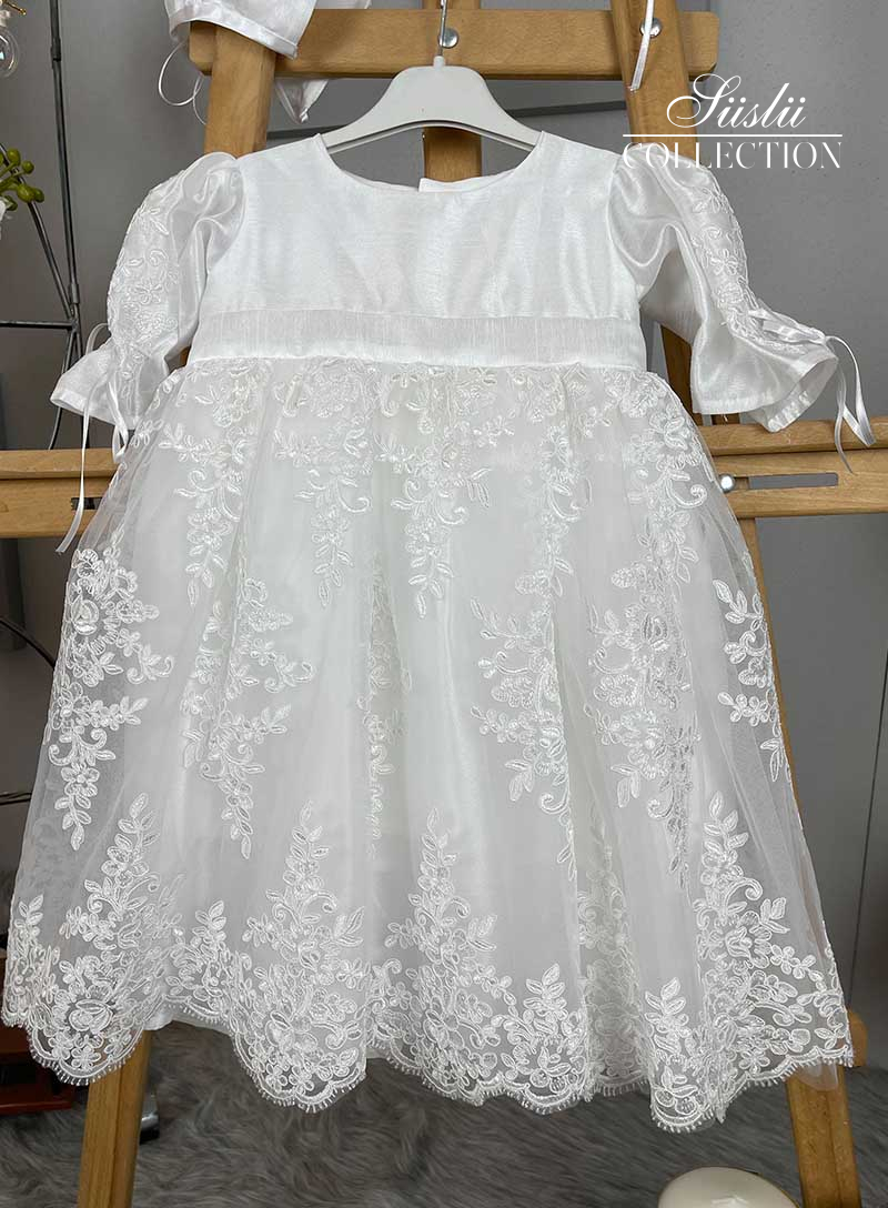 white tulle lace embroidered girl baptism dress 04