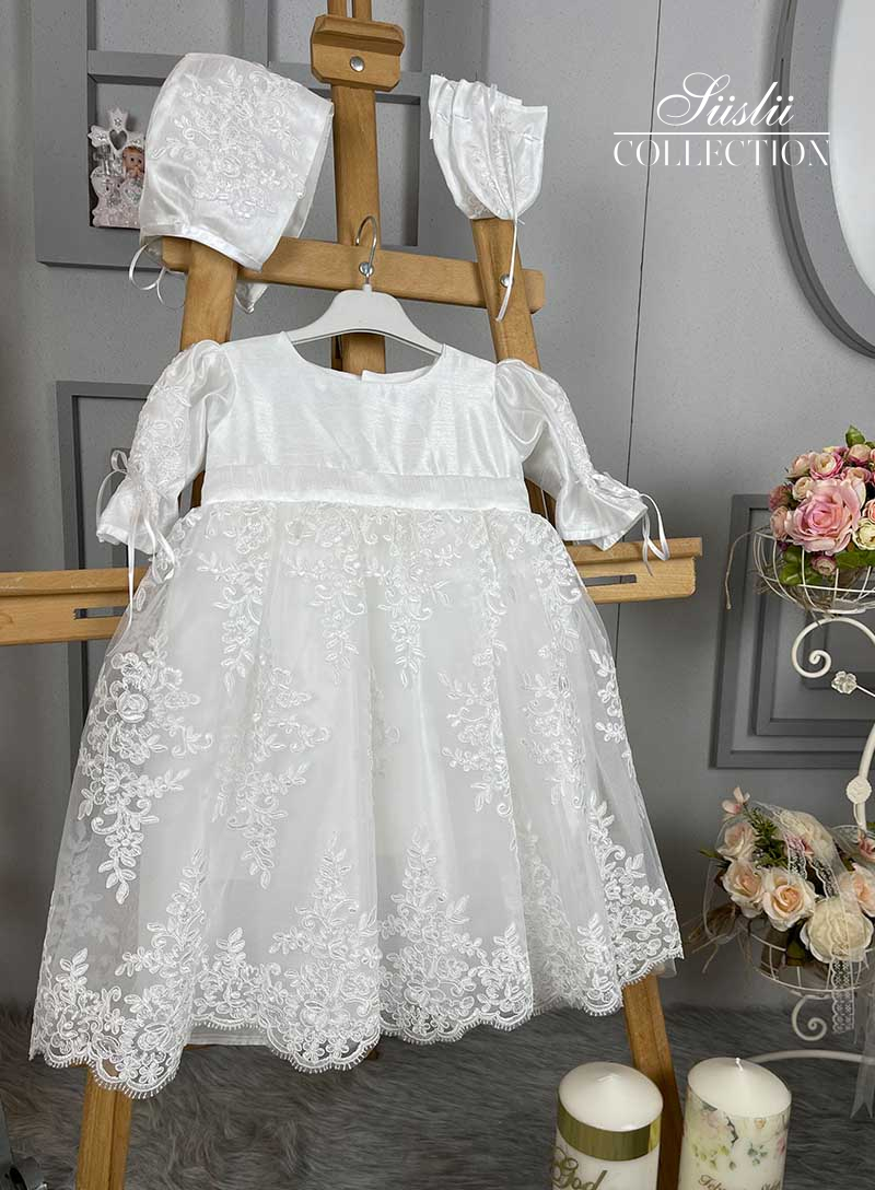 white tulle lace embroidered girl baptism dress 05